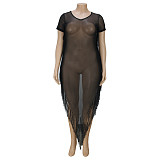 Cover Up Sheer Mesh Tassel Side Beach Dress JLY-19371