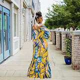 Off Shoulder Long Sleeve Crop Tops+Maxi Skirt Sets RS-6838