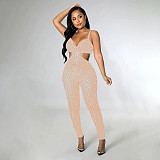 Elegant Hot Drill Cut Out Mesh Bodycon Jumpsuit SH-390330