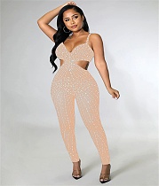 Elegant Hot Drill Cut Out Mesh Bodycon Jumpsuit SH-390330
