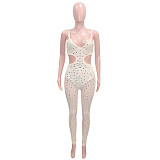 Elegant Hot Drill Cut Out Mesh Bodycon Jumpsuit SH-390330