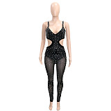 Elegant Hot Drill Cut Out Mesh Bodycon Jumpsuit SH-390330