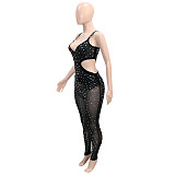 Elegant Hot Drill Cut Out Mesh Bodycon Jumpsuit SH-390330