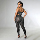 Elegant Hot Drill Cut Out Mesh Bodycon Jumpsuit SH-390330