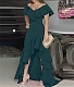 Off Shoulder V Neck Elegant Ruffle Split Evening Dress HX-1168