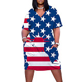 Short Sleeve V Neck Print Loose Casual Dress JLY-19389