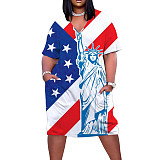 Short Sleeve V Neck Print Loose Casual Dress JLY-19389