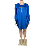Long Sleeve Loose Casual Pleated Pullover Dress FSX-514