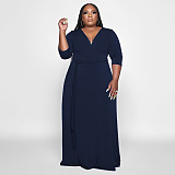 V Neck Sashes Loose Casual Plus Size Dresses OSS-22353