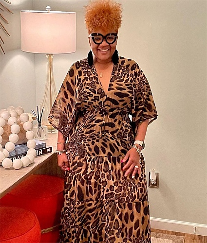 Leopard Print V Neck High Waist Plus Size Dresses WA-77473