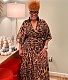 Leopard Print V Neck High Waist Plus Size Dresses WA-77473