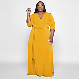 V Neck Sashes Loose Casual Plus Size Dresses OSS-22353