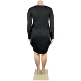 Long Sleeve Loose Casual Pleated Pullover Dress FSX-514