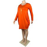 Long Sleeve Loose Casual Pleated Pullover Dress FSX-514