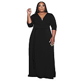 V Neck Sashes Loose Casual Plus Size Dresses OSS-22353