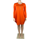 Long Sleeve Loose Casual Pleated Pullover Dress FSX-514