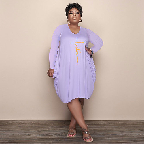 Long Sleeve Loose Casual Pleated Pullover Dress FSX-514