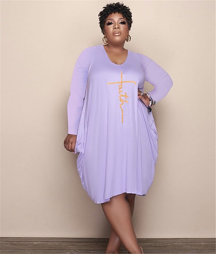 Long Sleeve Loose Casual Pleated Pullover Dress FSX-514