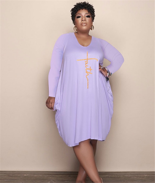 Long Sleeve Loose Casual Pleated Pullover Dress FSX-514