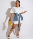 Short Sleeve Patchwork Denim Belt T-Shirts Dress HANI-087-1