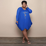 Long Sleeve Loose Casual Pleated Pullover Dress FSX-514