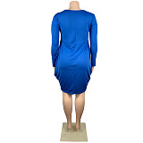 Long Sleeve Loose Casual Pleated Pullover Dress FSX-514