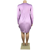 Long Sleeve Loose Casual Pleated Pullover Dress FSX-514