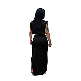 Sleeveless O Neck Tank Top High Split Skirt Sets DD-88180