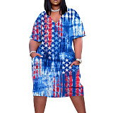 Short Sleeve V Neck Print Loose Casual Dress JLY-19389