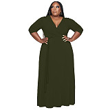 V Neck Sashes Loose Casual Plus Size Dresses OSS-22353
