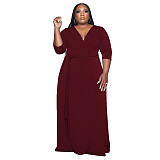 V Neck Sashes Loose Casual Plus Size Dresses OSS-22353