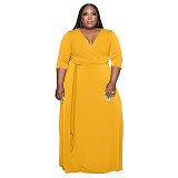 V Neck Sashes Loose Casual Plus Size Dresses OSS-22353