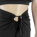 Sleeveless O Neck Tank Top High Split Skirt Sets DD-88180