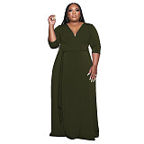 V Neck Sashes Loose Casual Plus Size Dresses OSS-22353