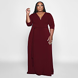 V Neck Sashes Loose Casual Plus Size Dresses OSS-22353