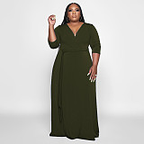 V Neck Sashes Loose Casual Plus Size Dresses OSS-22353