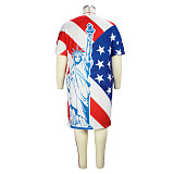 Short Sleeve V Neck Print Loose Casual Dress JLY-19389