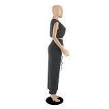 Sleeveless O Neck Tank Top High Split Skirt Sets DD-88180