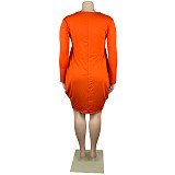 Long Sleeve Loose Casual Pleated Pullover Dress FSX-514