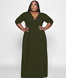 V Neck Sashes Loose Casual Plus Size Dresses OSS-22353