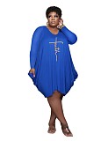 Long Sleeve Loose Casual Pleated Pullover Dress FSX-514