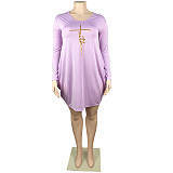 Long Sleeve Loose Casual Pleated Pullover Dress FSX-514