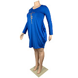 Long Sleeve Loose Casual Pleated Pullover Dress FSX-514