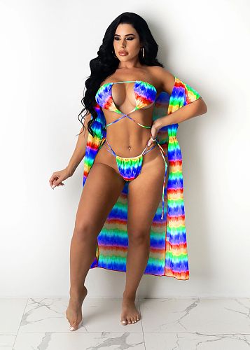 Beach Wear Tie Dye Swimming Suits 3 Pieces Bikini Sets CM-8622
