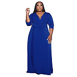 V Neck Sashes Loose Casual Plus Size Dresses OSS-22353