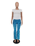 Tie Dye Print Elastic High Waist Bodycon Tassel Pants ZAND-31217