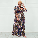5XL Floral Print Lace Up Plus Size Maxi Dresses OSS-22361