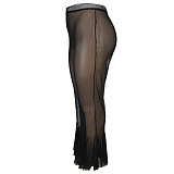 Plus Size Mesh See Through High Waist Flare Pants JLY-19386