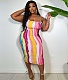 Tie Dye Striped Print Strap Backless Bodycon Dress YNS-1835