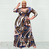 5XL Floral Print Lace Up Plus Size Maxi Dresses OSS-22361